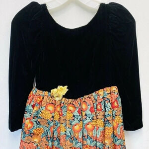 PLUM PUDDING Girls Long Sleeve Pull Over Zip-Up Floral Black Velvet Dress Size 8